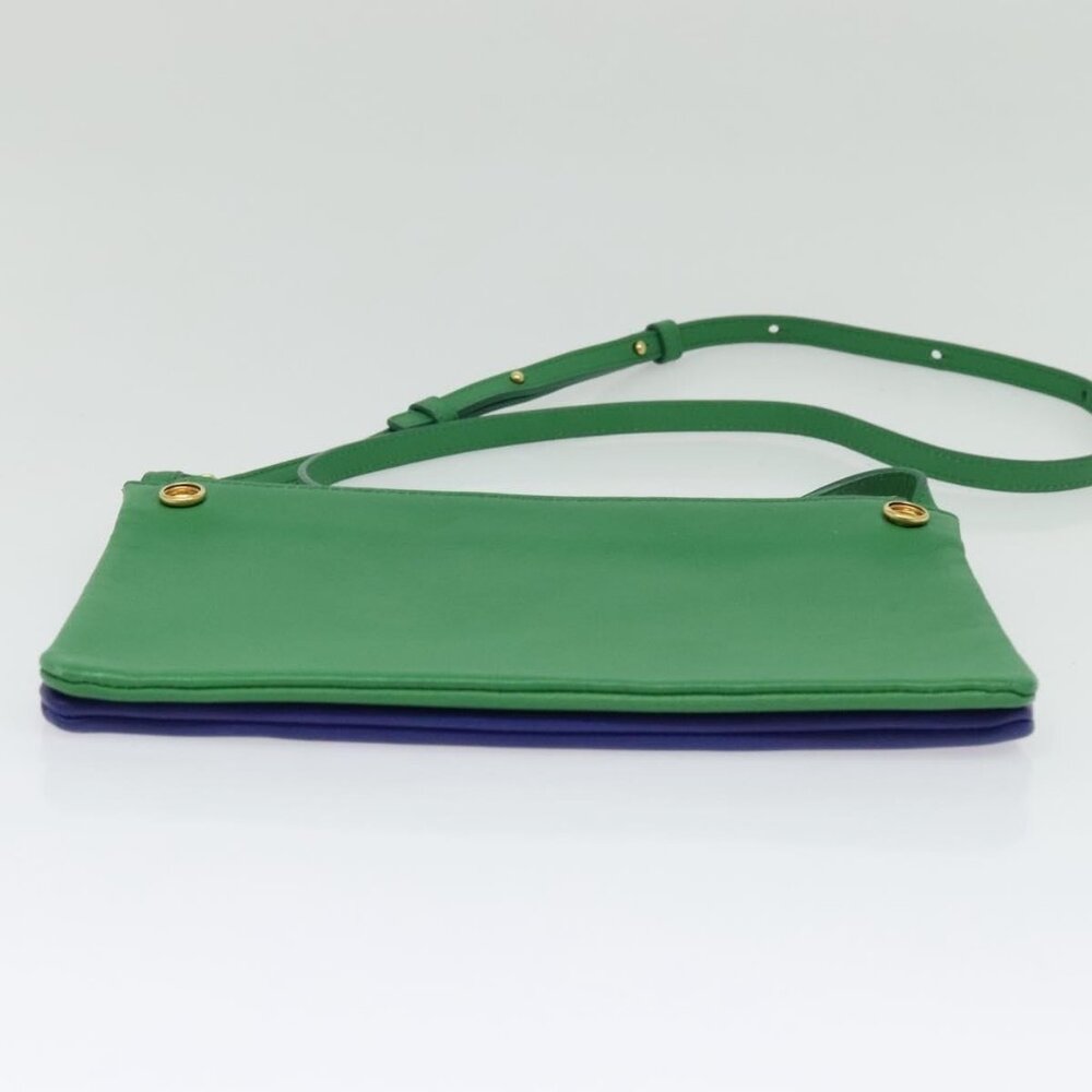 Authentic CELINE Trio Shoulder Bag Leather Green Gold - Picture 12 of 16